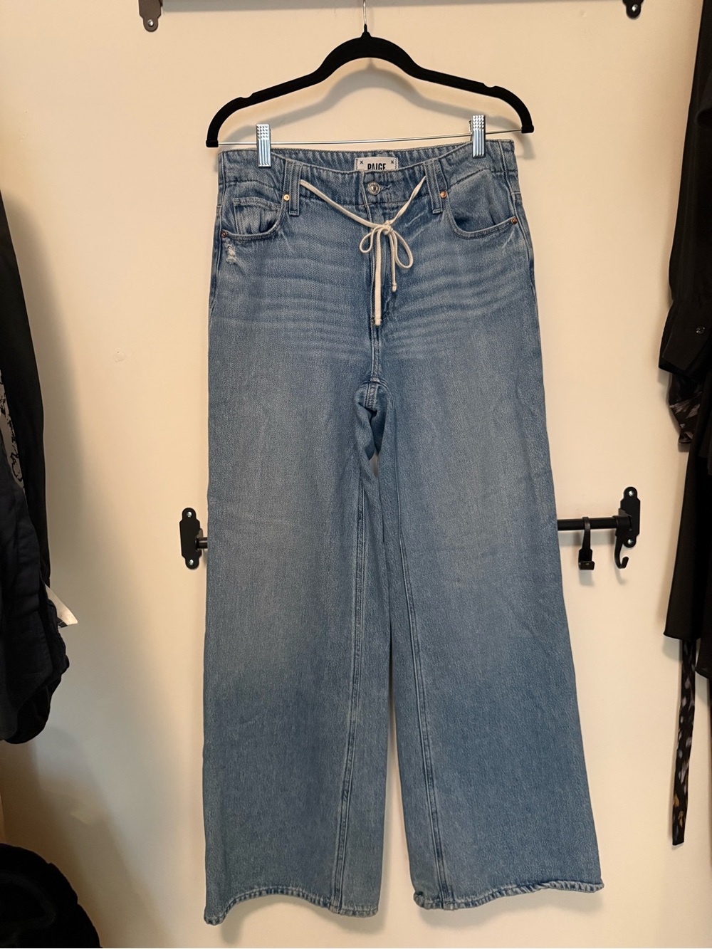PAIGE Zoey Light Blue Wide Leg Jeans with Drawstring Waist